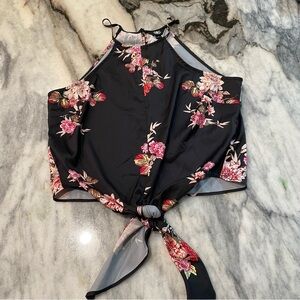 GBG Los Angeles Black Floral Crop Top Tank